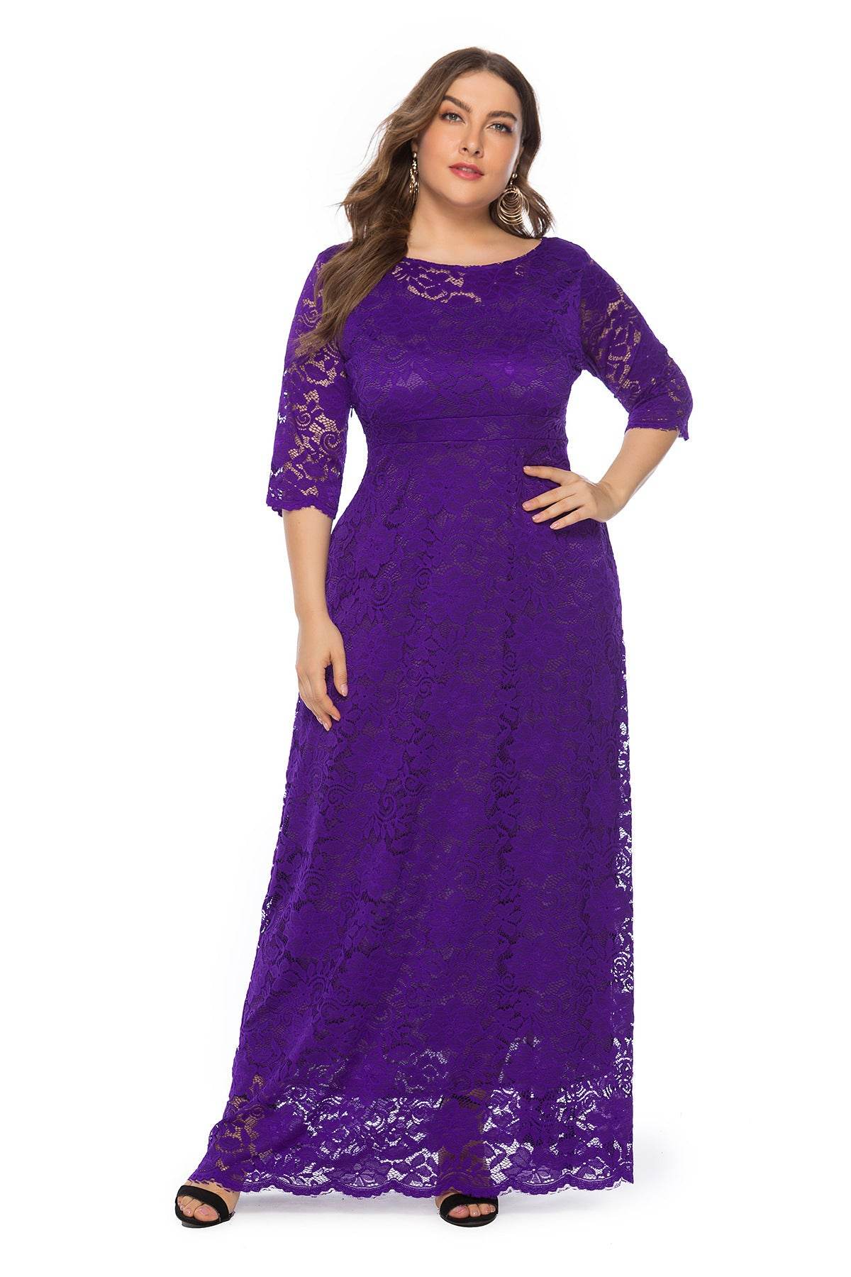 Plus Size Women New Hollow Lace Pocket Dress - Mubimart