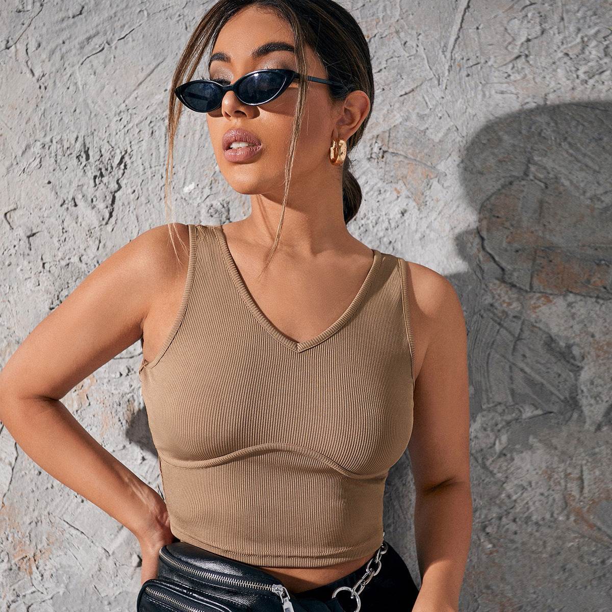 Tube Top V-Neck Camisole Cropped Crop Top - Mubimart