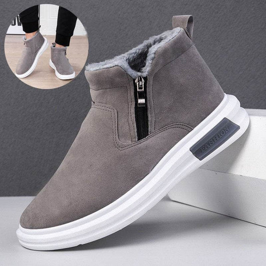 Fashion Snow Boots For Men Winter Warm Flat Cotton Plush Shoes With Side Zipper Casual Daily Fleece Ankle Boot - Mubimart