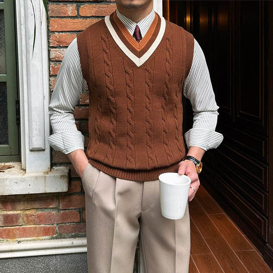 Knitted Sleeveless Vest Men's Retro Bottoming Sweater - Mubimart