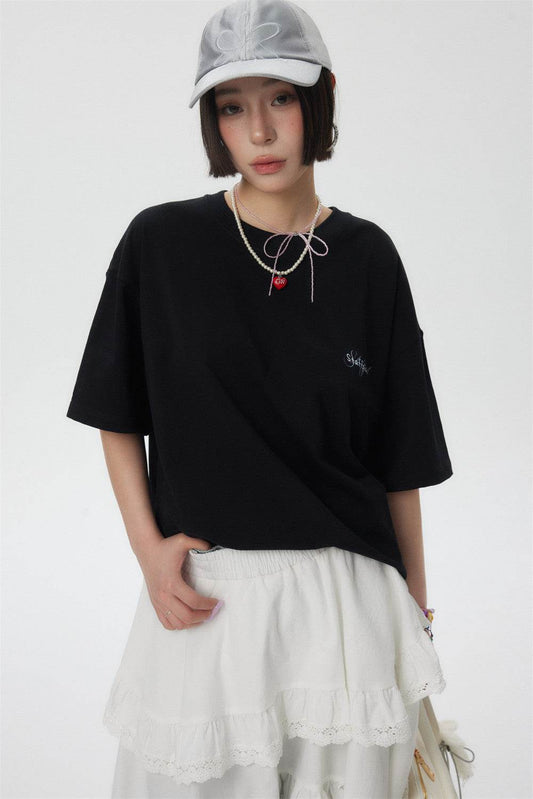 Letter Print Short-sleeve T-shirt For Women - Mubimart