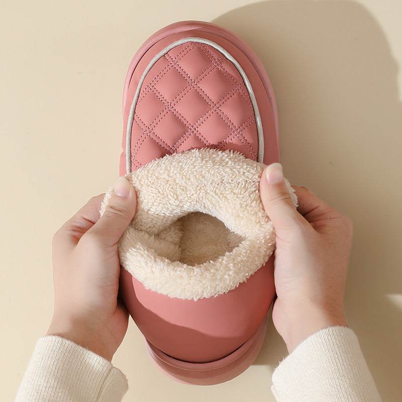 Winter Plush Cotton Shoes Warm Thick-bottom Waterproof Home Slippers All-match Indoor Outdoor Garden Shoes For Women - Mubimart