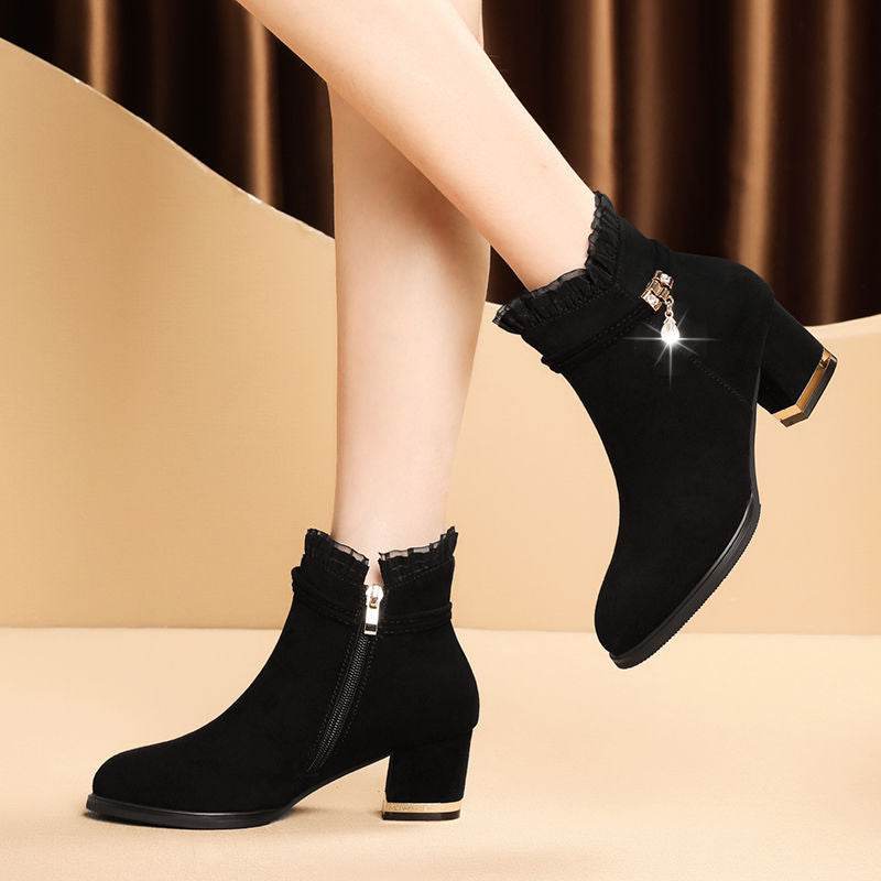 Season Tide Sandal Boots Mid-heel Short Tube All-match - Mubimart