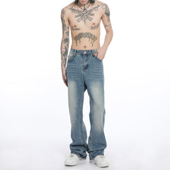 Heren gewassen blauwe jeans rechte bootcut broek