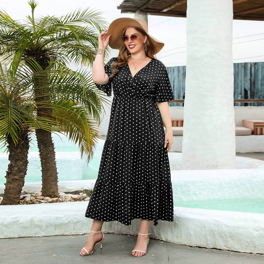 Plus-size Women's Plus-size Polka Dot Casual Holiday Dress - Mubimart