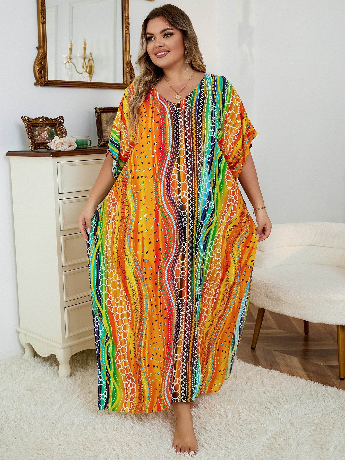 Loose Plus Size Vacation Robe Bikini Cover - Mubimart