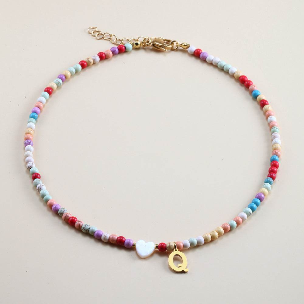 Colorful Beads Initial Choker For Women Stainless Steel Lett - Mubimart