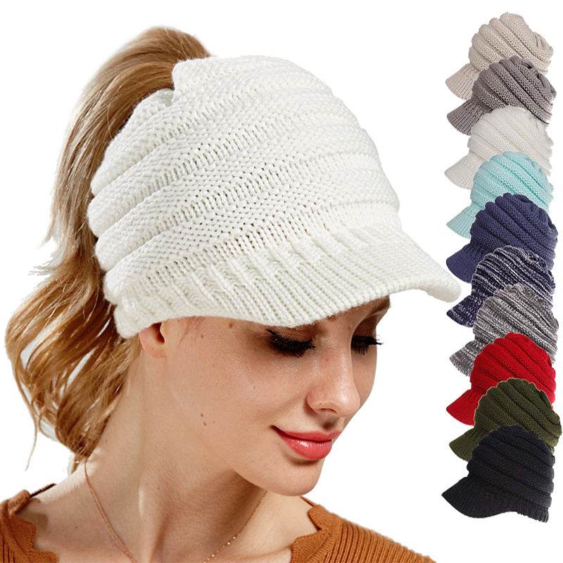 Women Ponytail Beanies Autumn Winter Hats Female Soft Knitting Caps Warm Ladies Skullies - Mubimart