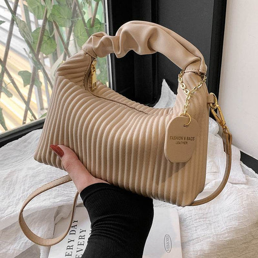 Women Fashion Crossbody Bag PU Leather Pleated Cloud Small Tote Bags Casual Simple Elegant Temperament Messenger Bags - Mubimart