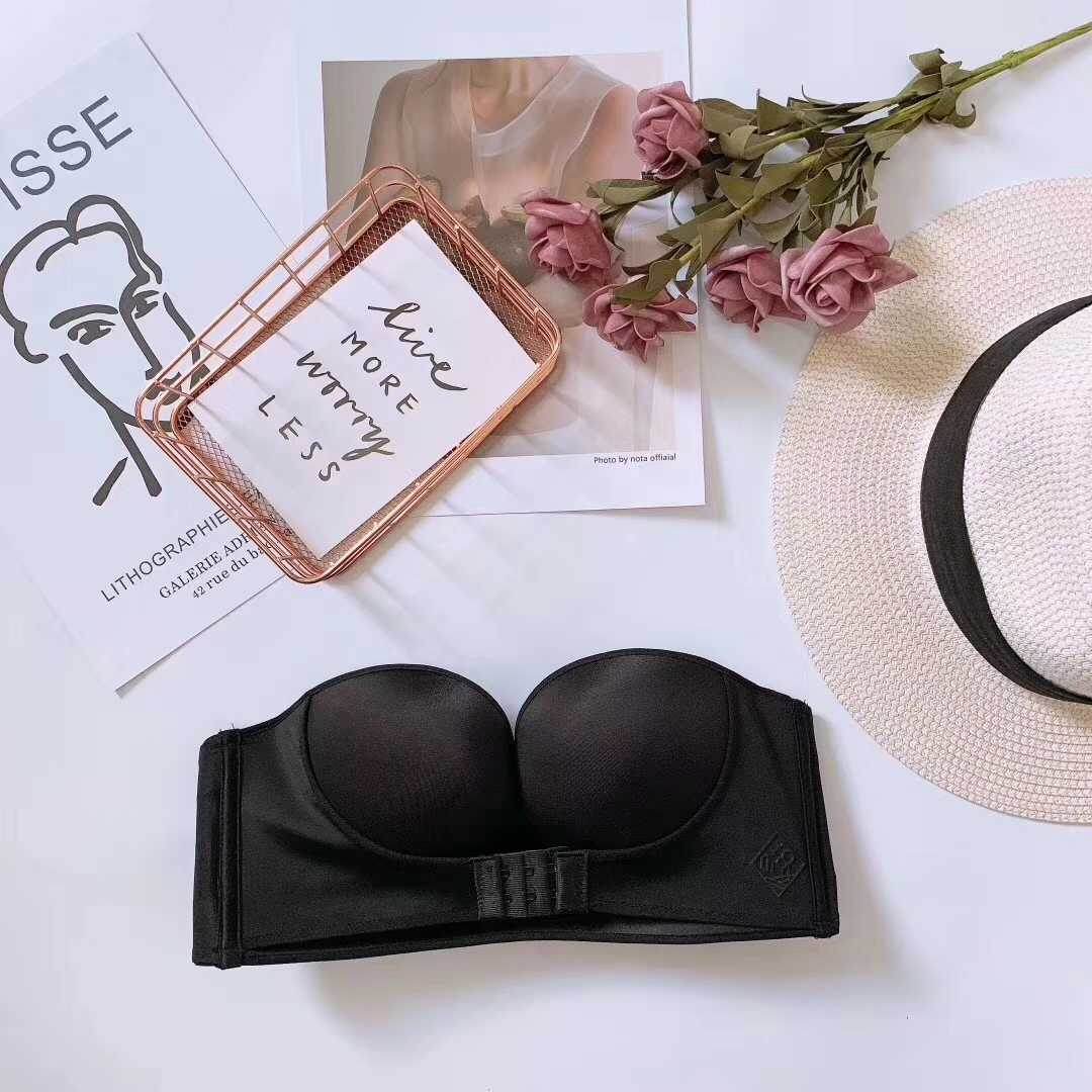Anti-Glare One-Piece Gathered Up Strapless Bra - Mubimart