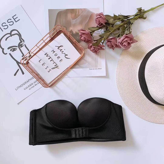 Anti-Glare One-Piece Gathered Up Strapless Bra - Mubimart