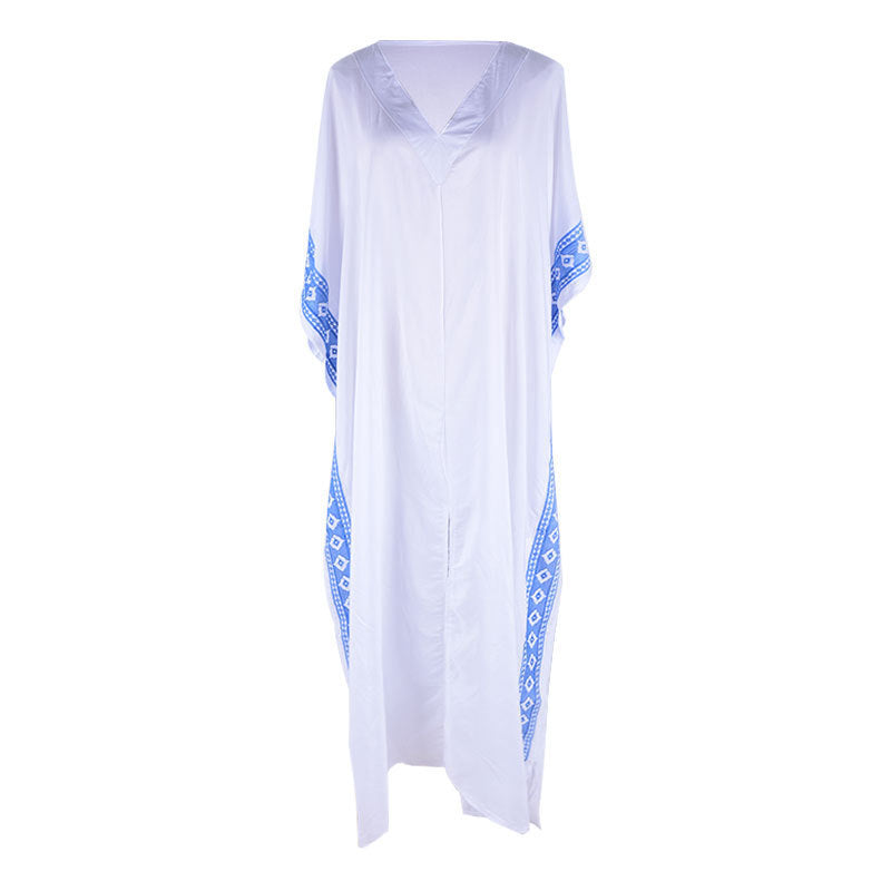 Women Cotton Embroidered Robe Holiday Dress - Mubimart -  