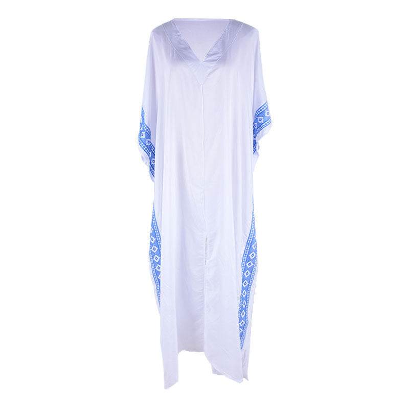 Women Cotton Embroidered Robe Holiday Dress - Mubimart