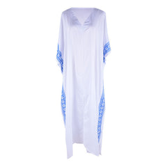 Women Cotton Embroidered Robe Holiday Dress - Mubimart -  