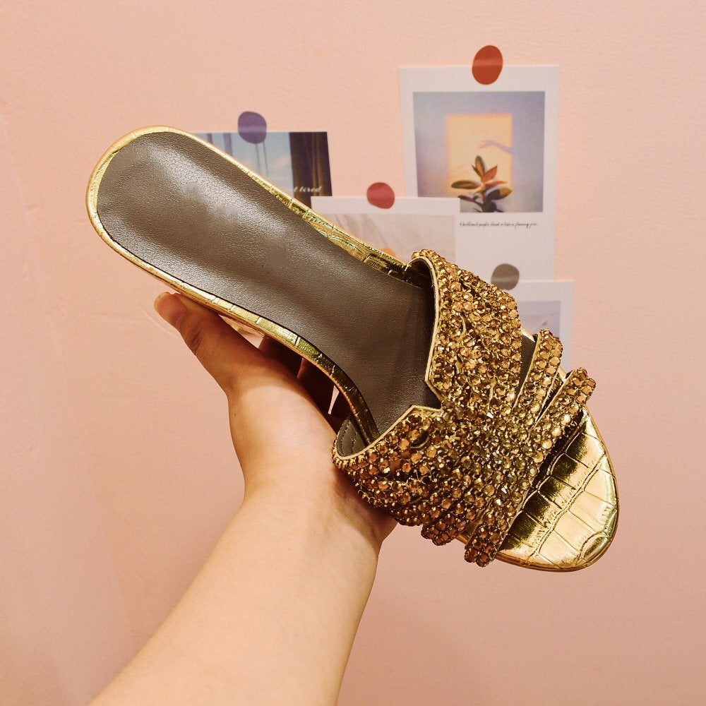 Fashion Wedge Heel Shiny Rhinestone  Slippers