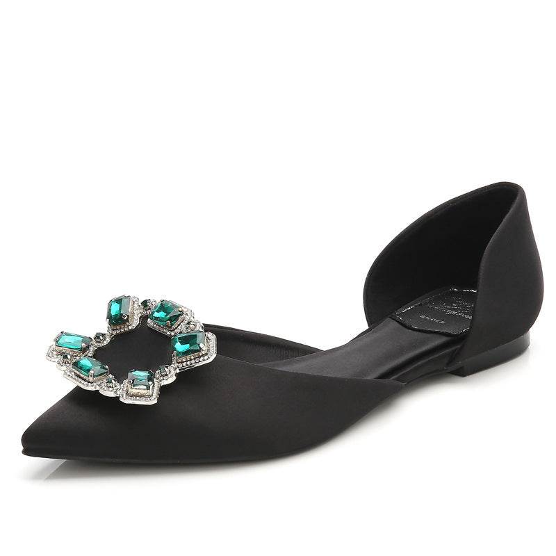 Flat diamond low-top pointed-toe shallow sandals - Mubimart