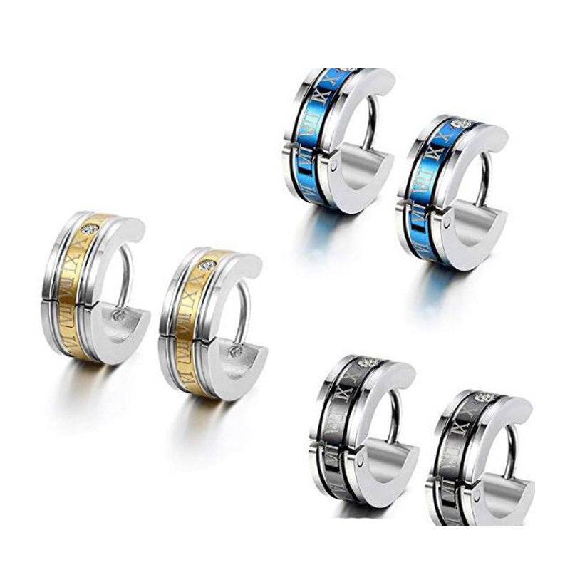 Ebay Wish Ornament Stainless Steel Ear Clip Electric Diamond-embedded Roman Digital Titanium Steel Stud Earring For Men Ear Clip GK35 - Mubimart