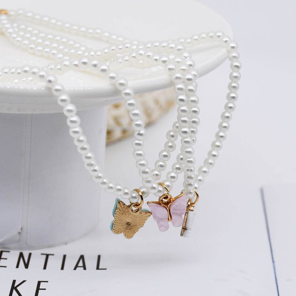 Elegant White Pearl Choker Necklace Small Round Pearl Wedding Butterfly Necklace For Women Charm Fashion Jewelry - Mubimart
