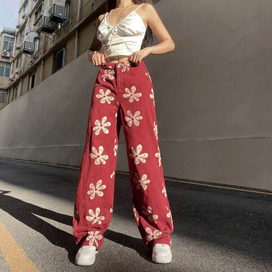Fashion Printed Sexy Low-rise Wide-leg Jeans Women - Mubimart