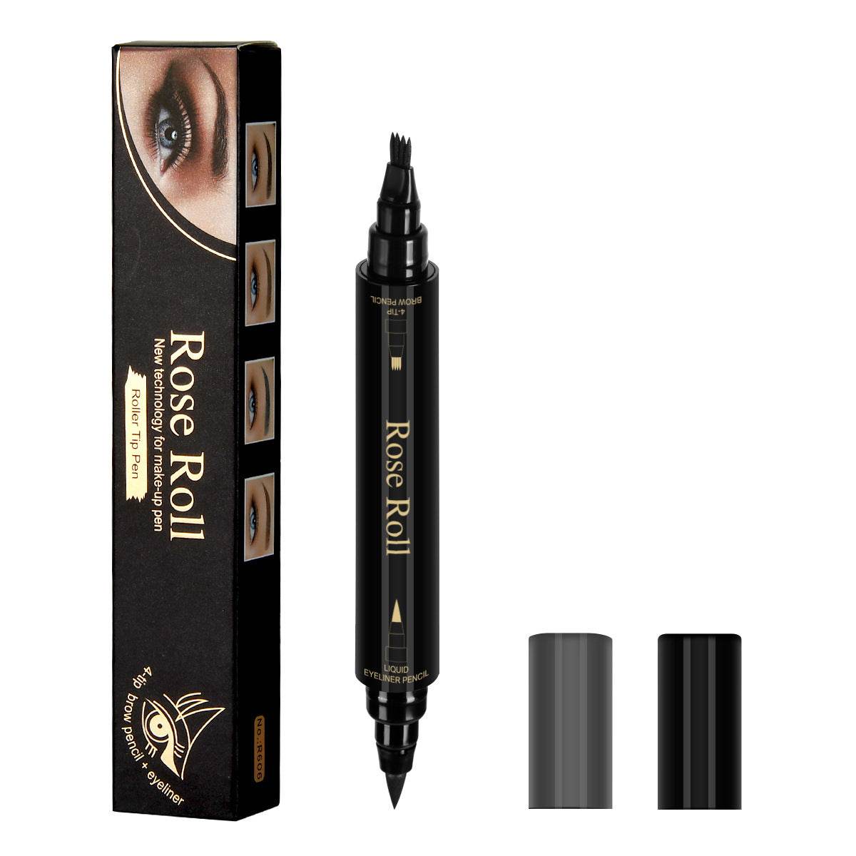 Double Headed Self-adhesive Eyeliner And Four-pointed Water Eyebrow Pencil - Mubimart