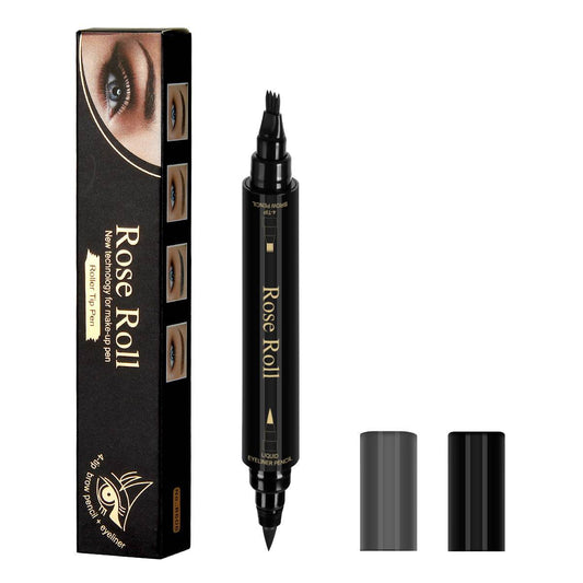 Double Headed Self-adhesive Eyeliner And Four-pointed Water Eyebrow Pencil - Mubimart