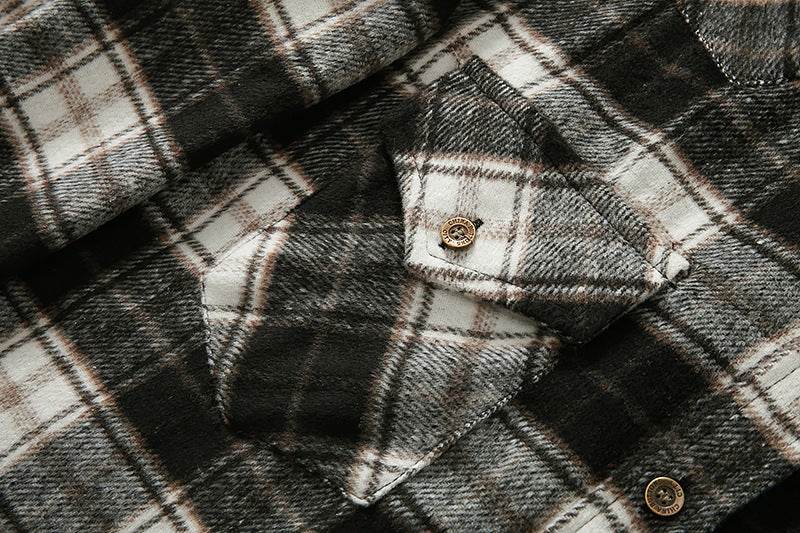 Men's Long Sleeve Flannel Plaid Shirt Jacket - Mubimart