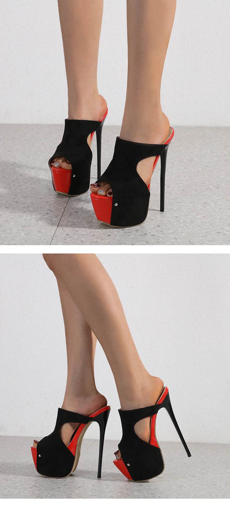Color Block Peep Toe High Heels - Mubimart