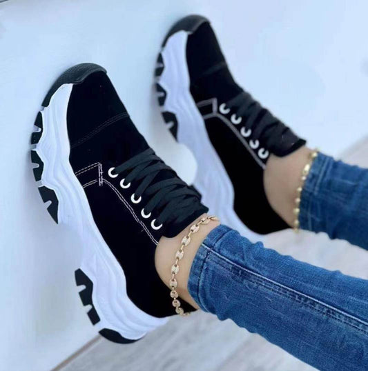 Platform Sport Flats Shoes Lace-up Sneaker Outdoor Walking Casual Shoes Women - Mubimart