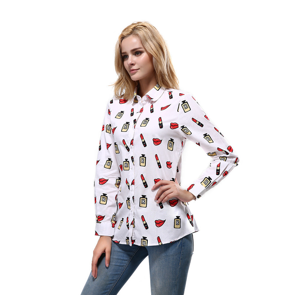 Plus Size Women Printed Long Sleeved Shirt - Mubimart -  