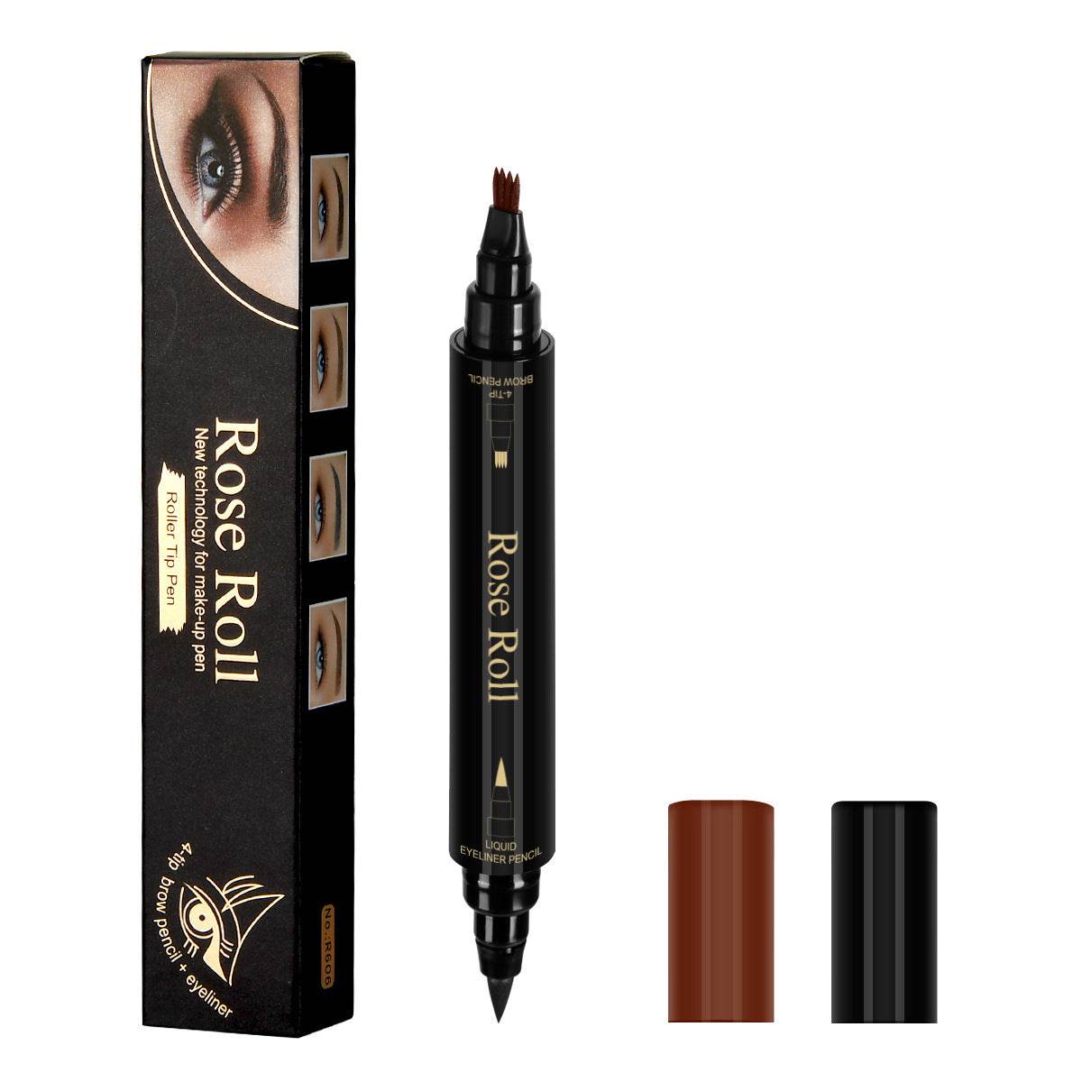Double Headed Self-adhesive Eyeliner And Four-pointed Water Eyebrow Pencil - Mubimart