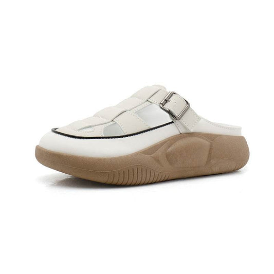 Thick-soled Closed-toe Slippers Summer Outdoor Garden Hollow Buckle Slide Sandals Casual Beach Shoes - Mubimart