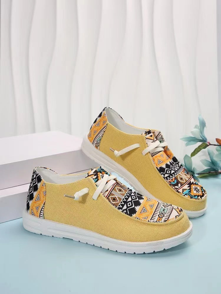 Neu Print Wohnungen Schuhe Sommer Frühling Casual Leinwand