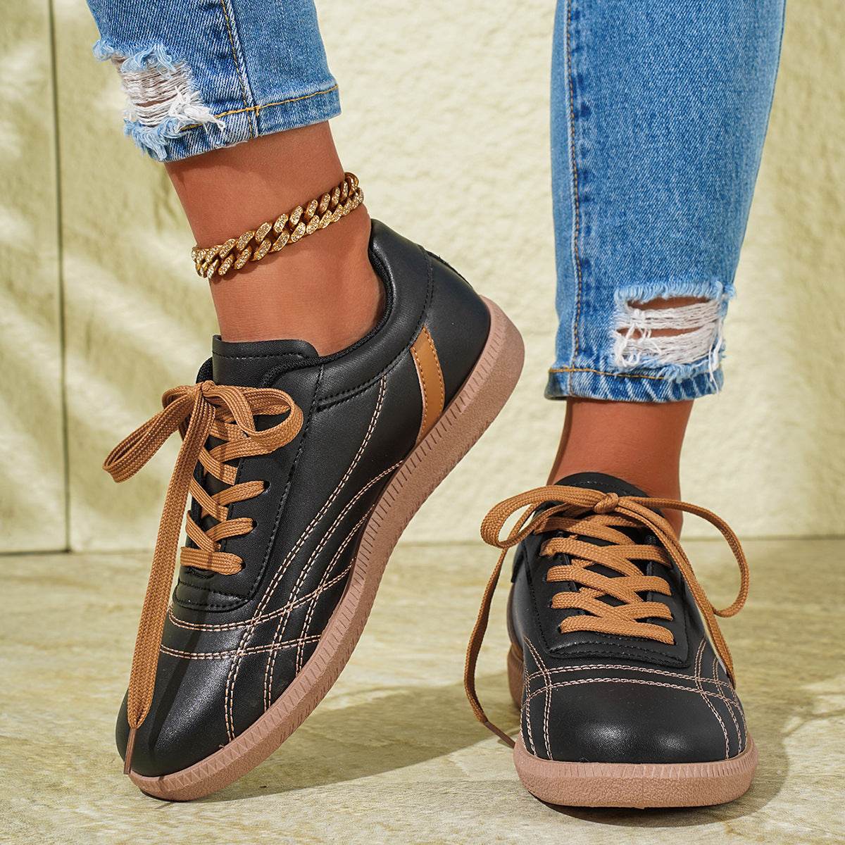 Retro Lace-Up Sneakers Fashion Casual Thick-soled Sports Shoes For Women Round Toe Slip On Casual Shoes - Mubimart