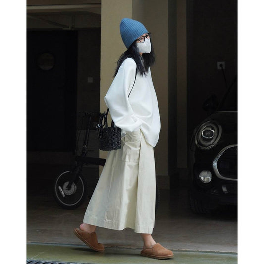 Workwear Casual High Waist Drawstring Elastic Pocket Ladies Skirt - Mubimart