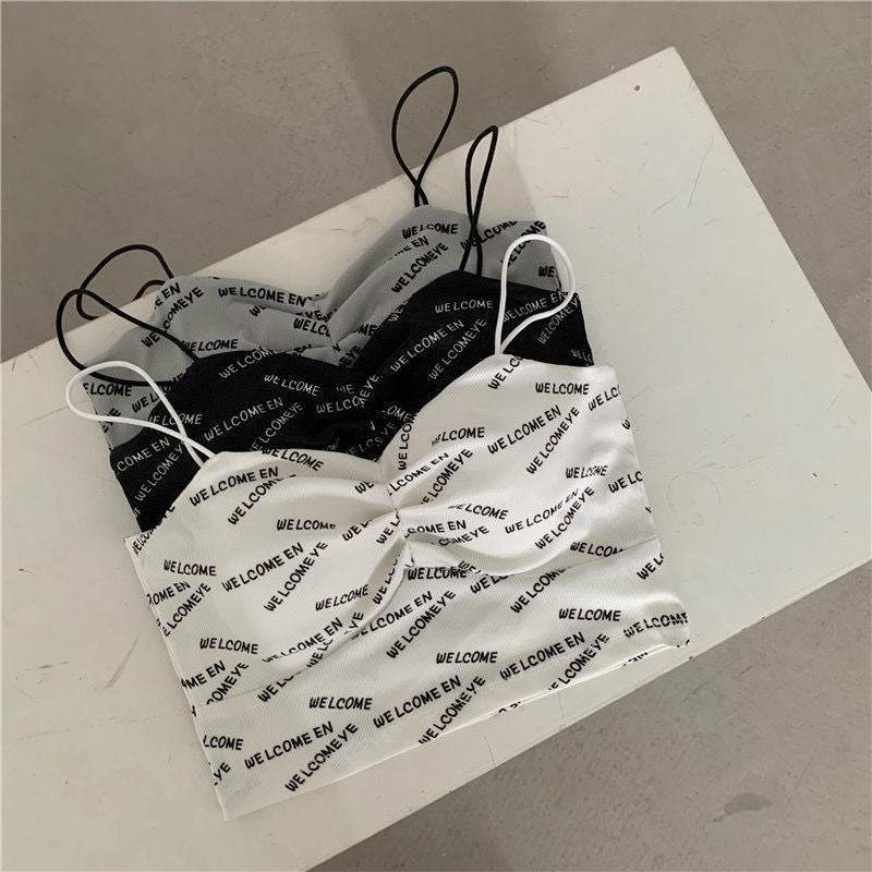Club Letter Camisole Summer Clothes Women's Crop Top Bra Bralette Vest - Mubimart