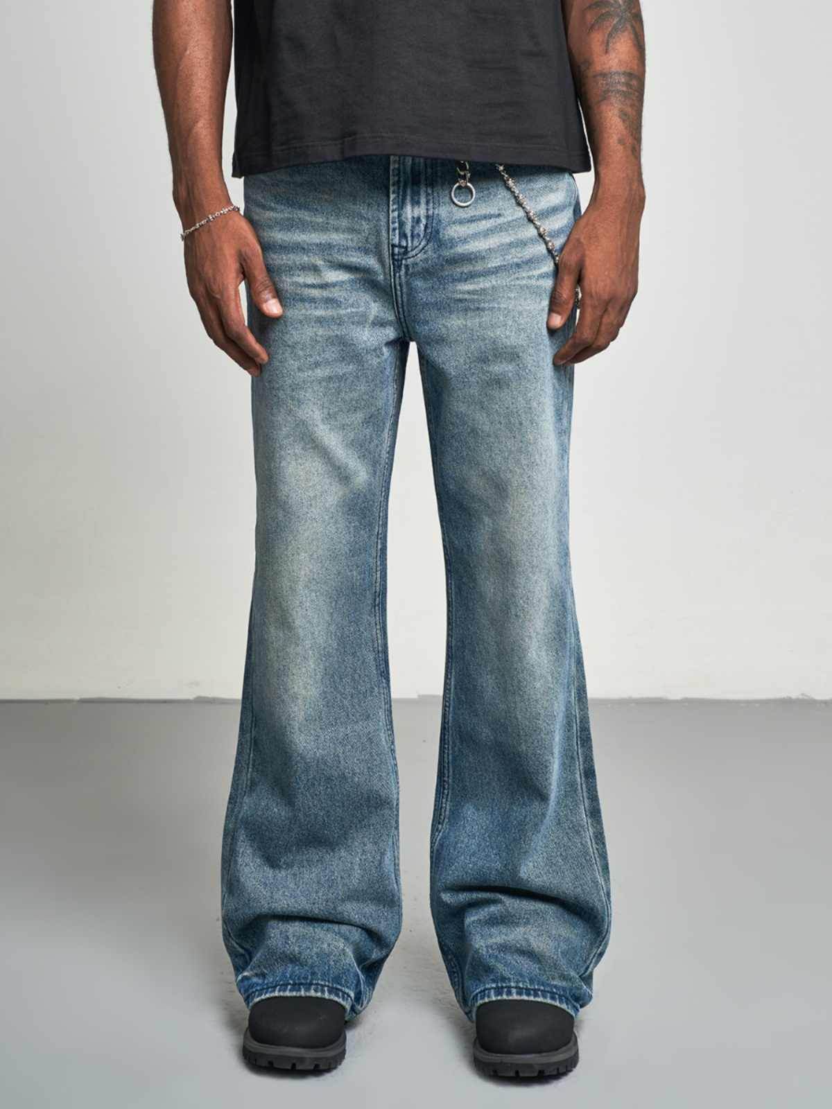 Gradient Washed Slimming And Wide Leg Bootcut Trousers Jeans - Mubimart