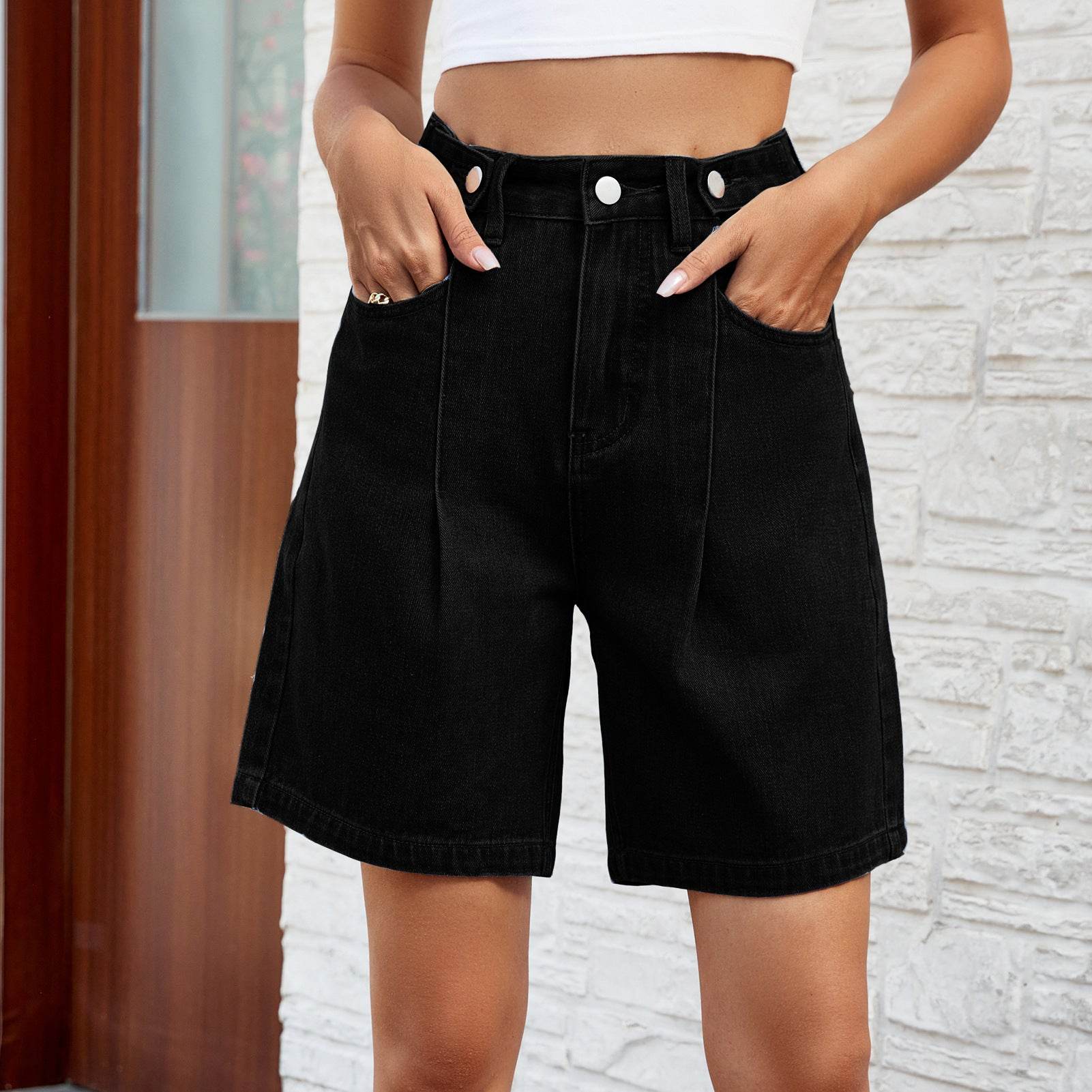 Denim Shorts With Waist Adjustable Design Fashion Summer Pants For Women - Mubimart