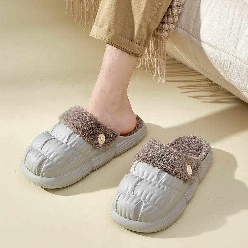 Removable Fluffy Shoes Warm Fuzzy Slippers Waterproof Non-Slip Indoor House Shoes For Women Men - Mubimart