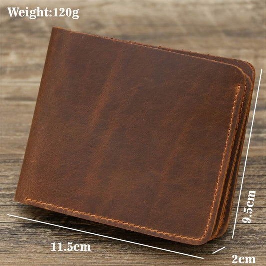 Men's Wallet Leather Wallet Retro Rough Tri-fold First Layer Cowhide - Mubimart