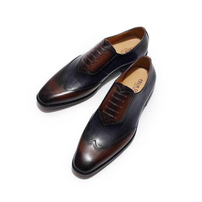Leather Shoes Men's Wingtip Color Matching Oxford Toe Layer Cowhide - Mubimart