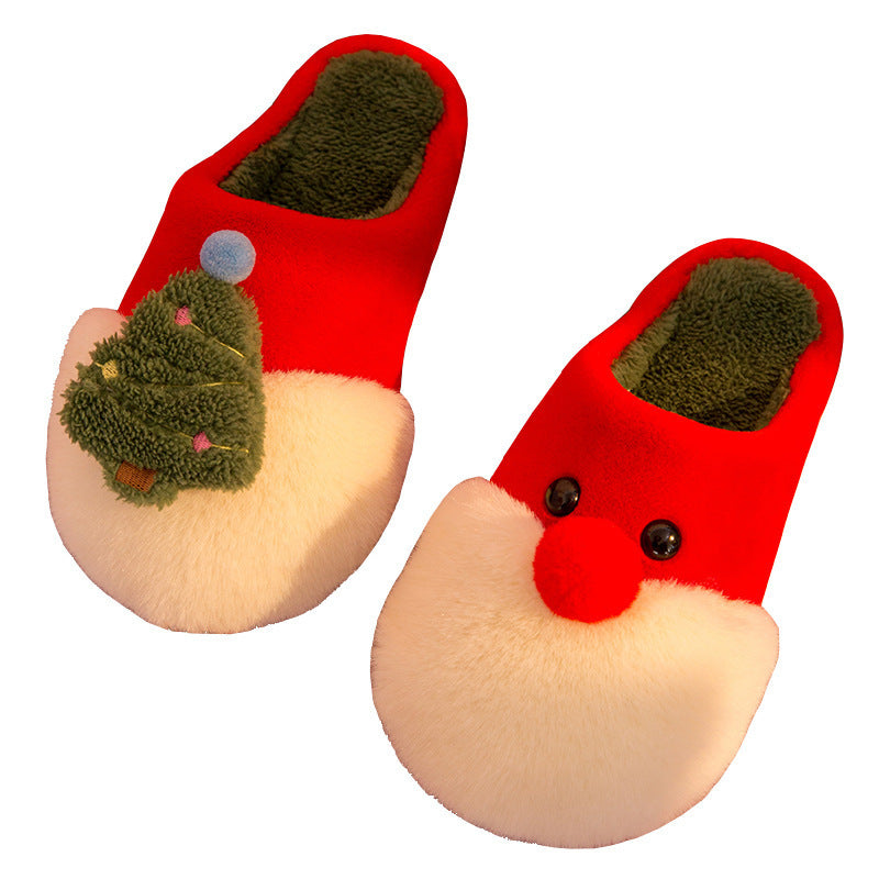 Winter Plush Slippers Christmas Cute Santa Claus And Christmas Tree Slipper Warm Anti-Slip House Shoes For Women - Mubimart -  