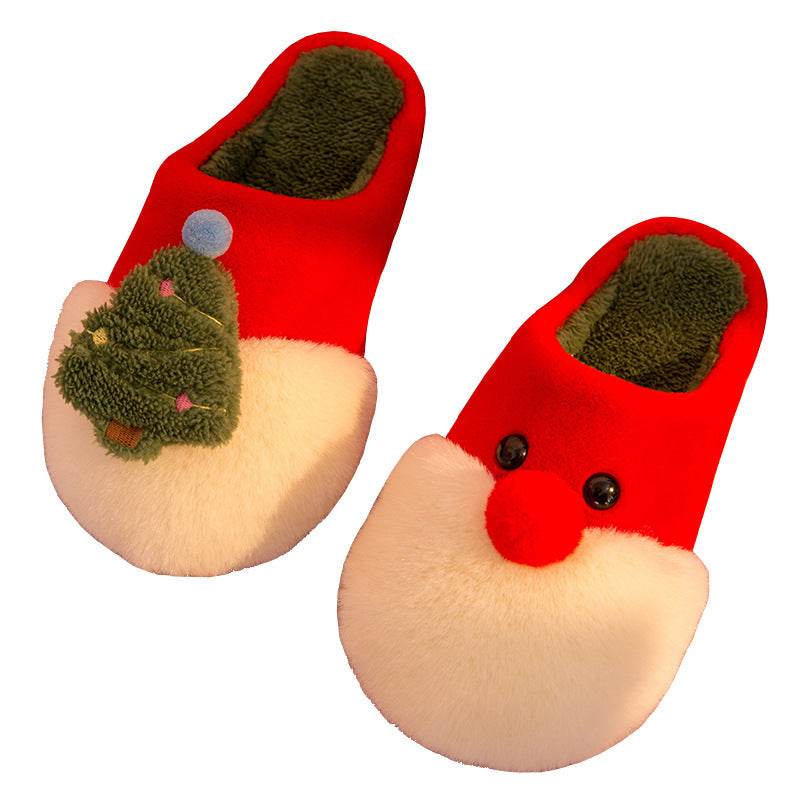 Winter Plush Slippers Christmas Cute Santa Claus And Christmas Tree Slipper Warm Anti-Slip House Shoes For Women - Mubimart