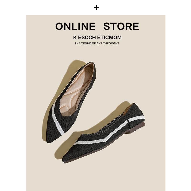 Pointed Toe Shallow Mouth Color Matching Flat Shoes - Mubimart