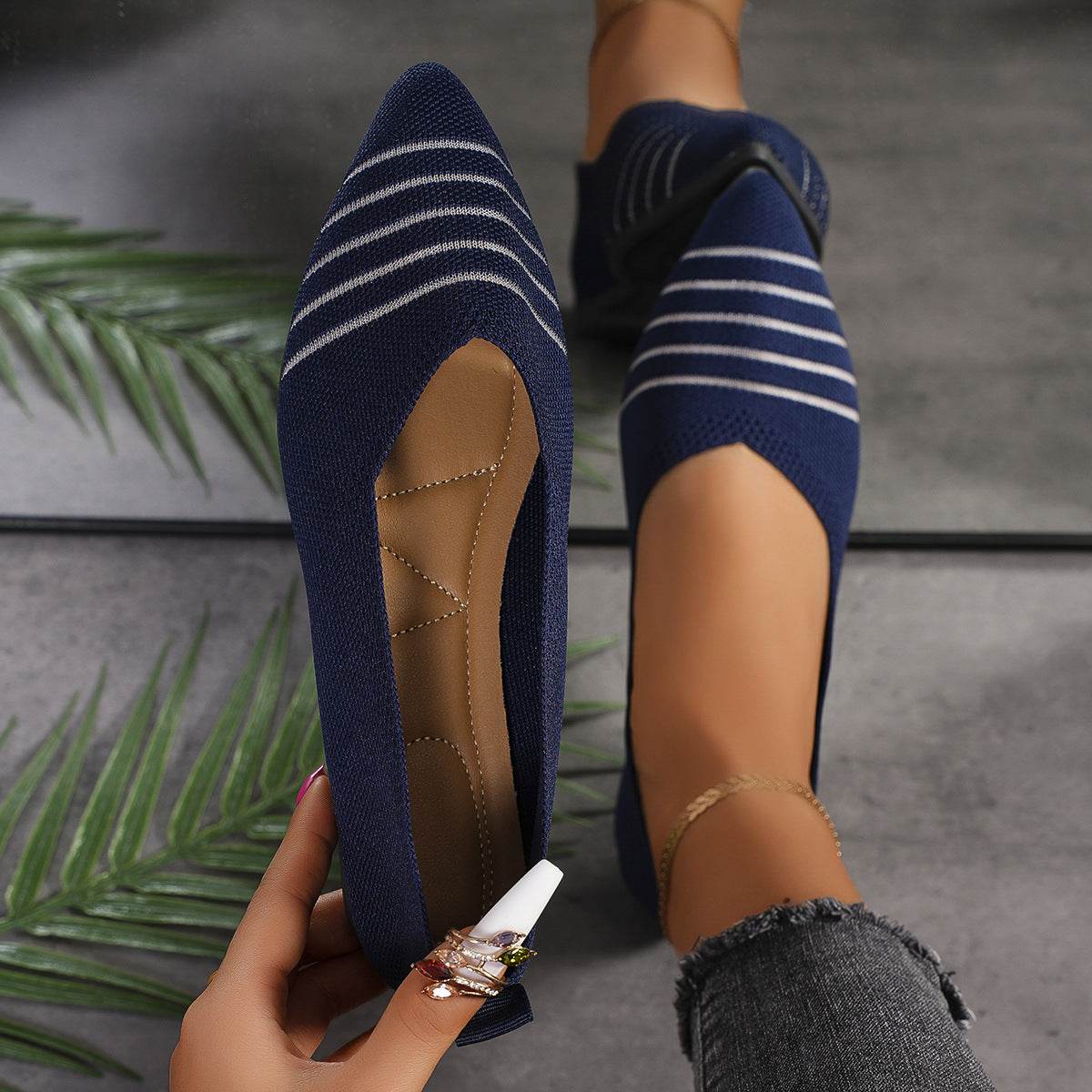 Flyknit Shoes Plus Size Women's Flat Pointed Toe - Mubimart