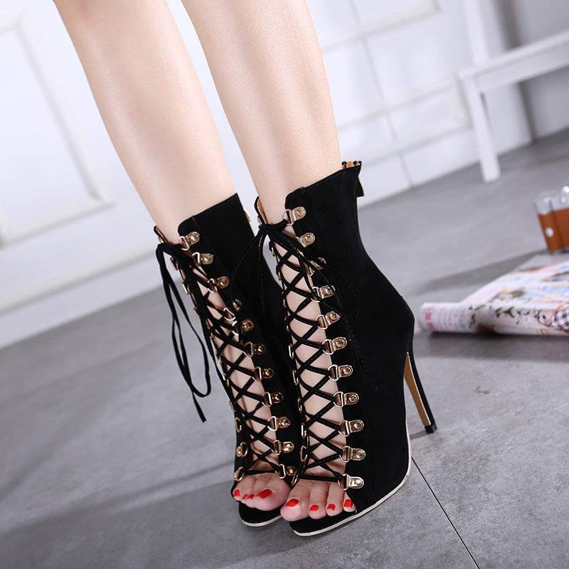 Italian Early Autumn Strap Rivet Sandal Boots - Mubimart