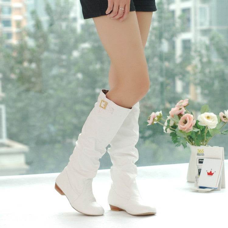 Mid-calf Belt Buckle Knight Boots Ladies - Mubimart
