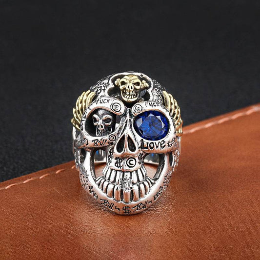 Mens Fashion Simple Dominant Skull Shape Sterling Silver Ring - Mubimart