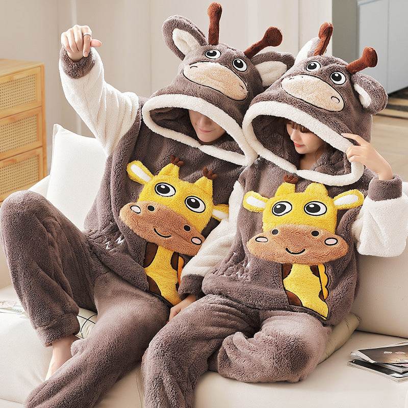 Fashion Hooded Coral Fleece Casual Loungewear Set - Mubimart