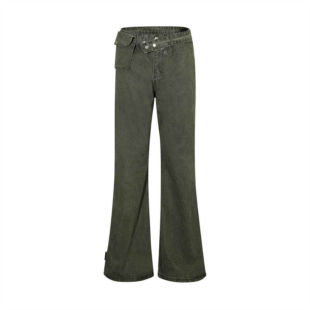 Removable Belt Pocket Bootcut Trousers Jeans - Mubimart