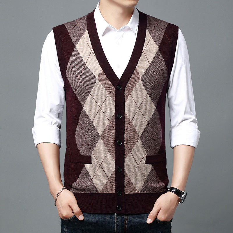 Men's Casual Buckle Knitted Sweater Vest